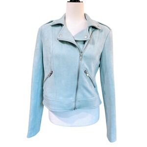 Steve Madden Faux Suede Moto Jacket Women's Size Small Light Blue Gray